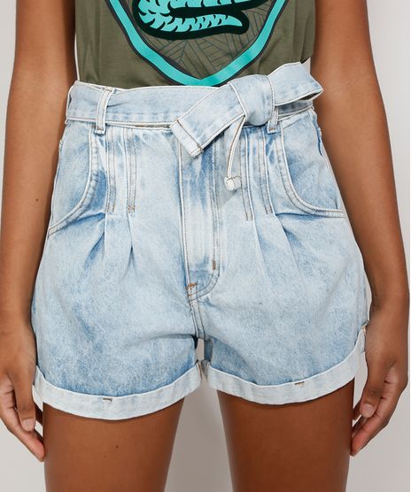 Short-Jeans-Feminino-Cintura-Super-Alta-Marmorizado-com-Faixa-para-Amarrar-e-Barra-Dobrada-Azul-Claro-9981851-Azul_Claro_1