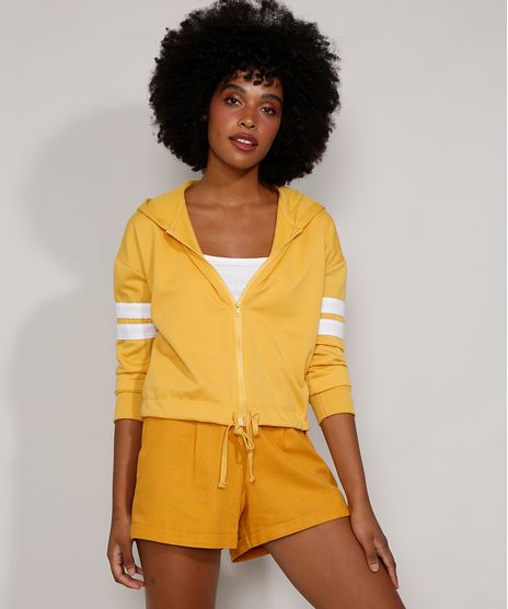 Blusa-de-Moletom-Feminina-com-Capuz-e-Listras-nas-Mangas-Mostarda-9976048-Mostarda_1