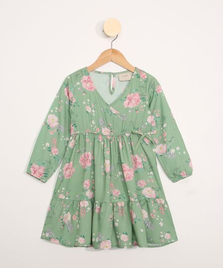 Vestido-Infantil-Estampado-Floral-com-Transpasse-Manga-Longa-Verde-9977057-Verde_1