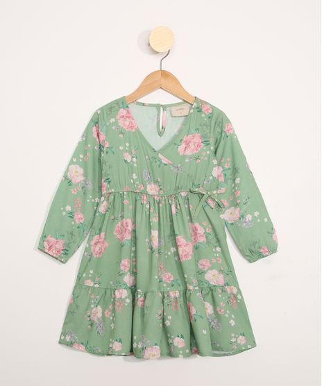 Vestido-Infantil-Estampado-Floral-com-Transpasse-Manga-Longa-Verde-9977057-Verde_1