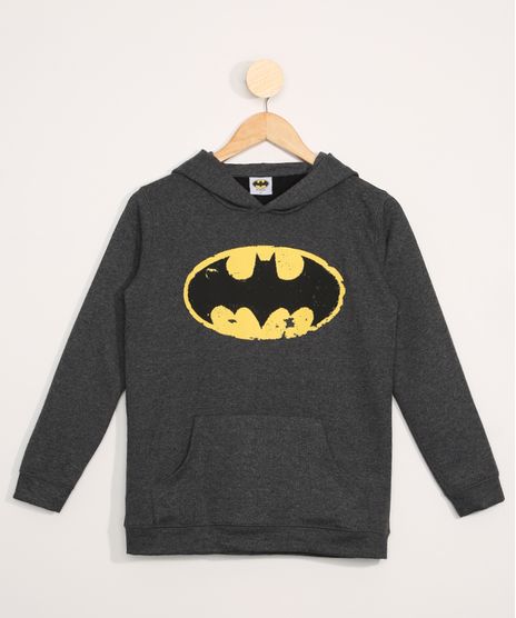 Blusa-de-Moletom-Juvenil-Batman-com-Bolso-Canguru-Cinza-Mescla-Escuro-9942975-Cinza_Mescla_Escuro_1