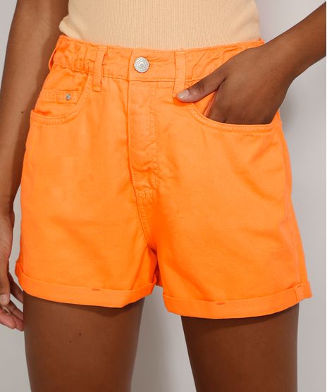 Short-de-Sarja-Feminino-Mom-Cintura-Alta-com-Barra-Dobrada-Laranja-9977088-Laranja_1