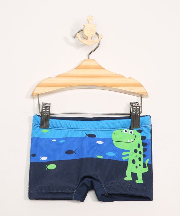 Sunga Infantil Dinossauro Boxer com Proteção UV50+ Azul Marinho 4