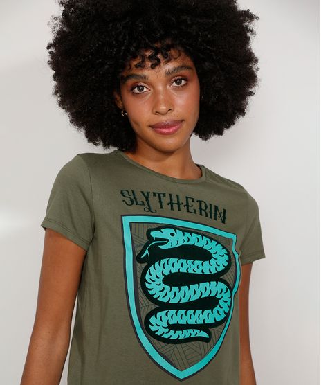 Camiseta-Feminina-Manga-Curta-Harry-Potter-Sonserina-Flocada-Decote-Redondo-Verde-Militar-9983832-Verde_Militar_1