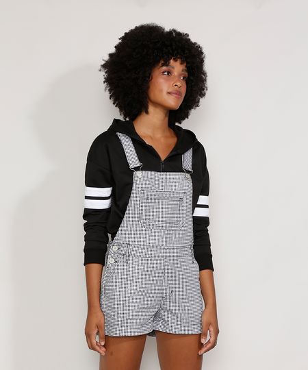 Jardineira-de-Sarja-Feminina-Relaxed-Estampada-Xadrez-Vichy-com-Bolsos-Preta-9980403-Preto_1