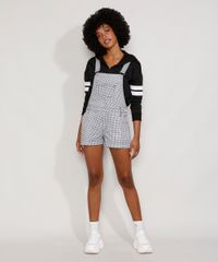 Jardineira-de-Sarja-Feminina-Relaxed-Estampada-Xadrez-Vichy-com-Bolsos-Preta-9980403-Preto_3
