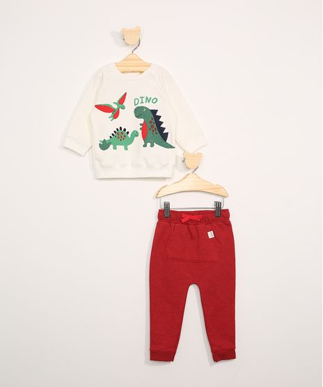 Conjunto-Infantil-de-Blusa-de-Moletom-Dinossauro-Off-White---Calca-de-Moletom-com-Bolsos-Vermelho-9979892-Vermelho_1
