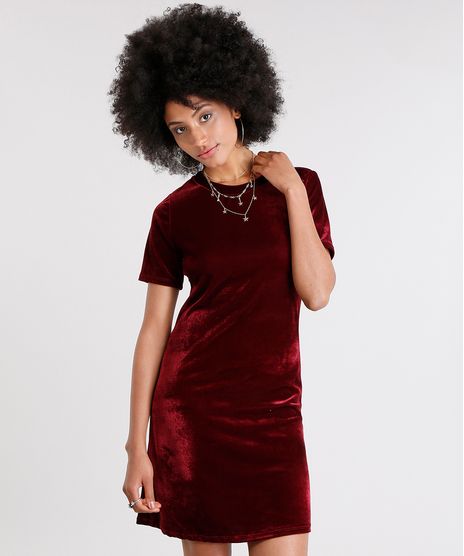 Vestido-Feminino-em-Veludo-Curto-Manga-Curta-Decote-Redondo-Vinho-9143806-Vinho_1