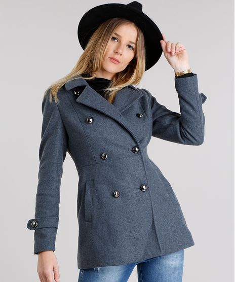 Casaco-Feminino-Trench-Coat-com-Botoes-e-Bolsos-Cinza-8861500-Cinza_1