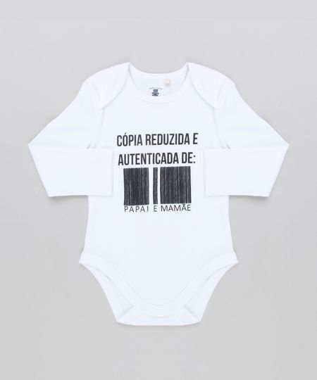 Body-Infantil--Copia-Reduzida-e-Autenticada-de-Papai-e-Mamae--Manga-Longa-Decote-Redondo-em-Algodao---Sustentavel-Branco-8920456-Branco_1