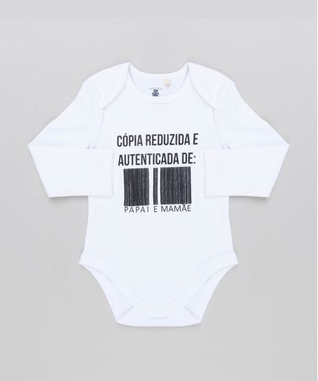 Body-Infantil--Copia-Reduzida-e-Autenticada-de-Papai-e-Mamae--Manga-Longa-Decote-Redondo-em-Algodao---Sustentavel-Branco-8920456-Branco_1