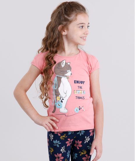 Blusa-Infantil-Gatinho-com-Glitter-Manga-Curta-Decote-Redondo-em-Algodao---Sustentavel-Rosa-9136904-Rosa_1