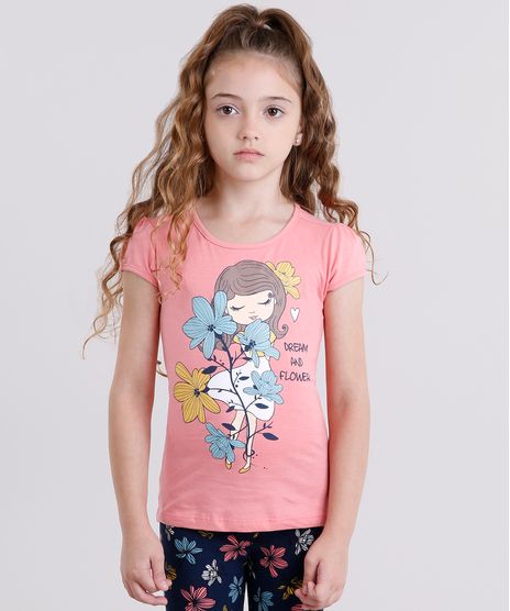 Blusa-Infantil-com-Estampa-de-Flores-com-Glitter-Manga-Curta-Decote-Redondo-em-Algodao---Sustentavel-Rosa-9136906-Rosa_1