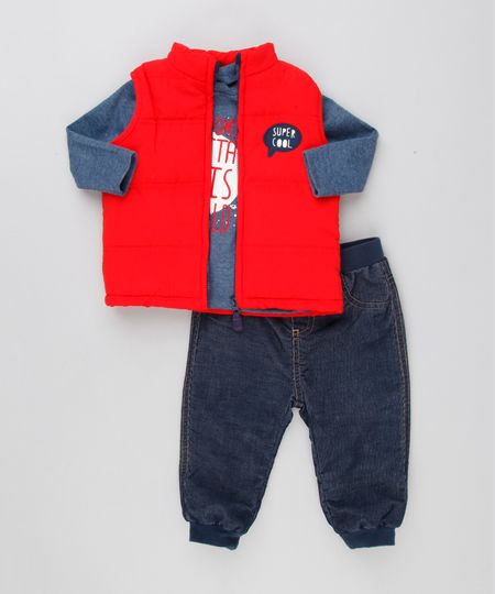 Conjunto-Infantil-de-Colete-Puffer--Super-Cool----Camiseta-Manga-Longa-Azul-Marinho---Calca-com-Forro-em-Algodao---Sustentavel-Azul-Escuro-8890868-Azul_Escuro_1