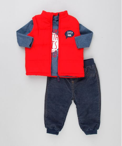 Conjunto-Infantil-de-Colete-Puffer--Super-Cool----Camiseta-Manga-Longa-Azul-Marinho---Calca-com-Forro-em-Algodao---Sustentavel-Azul-Escuro-8890868-Azul_Escuro_1