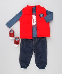 Conjunto-Infantil-de-Colete-Puffer--Super-Cool----Camiseta-Manga-Longa-Azul-Marinho---Calca-com-Forro-em-Algodao---Sustentavel-Azul-Escuro-8890868-Azul_Escuro_3