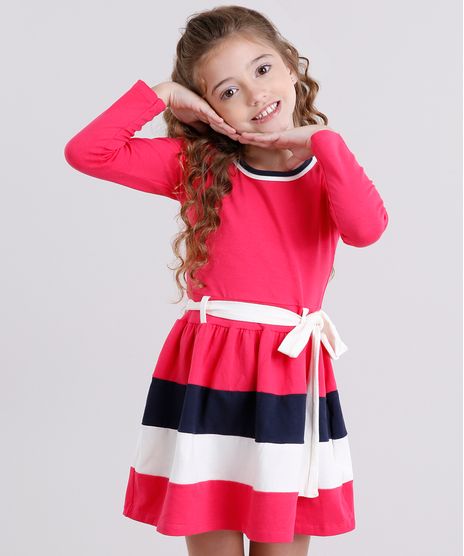 Vestido-Infantil-com-Laco-Manga-Longa-em-Algodao---Sustentavel-Rosa-Escuro-8622599-Rosa_Escuro_1