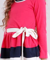 Vestido-Infantil-com-Laco-Manga-Longa-em-Algodao---Sustentavel-Rosa-Escuro-8622599-Rosa_Escuro_4
