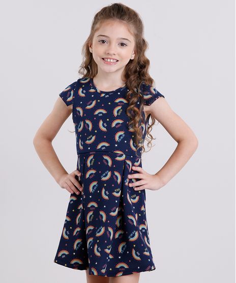 Vestido-Infantil-Estampado-de-Arco-Iris-com-Tiras-Manga-Curta-Azul-Marinho-9140690-Azul_Marinho_1