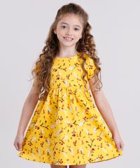 Vestido-Infantil-Estampado-Floral-em-Jacquard-Manga-Curta-Amarelo-8911820-Amarelo_1