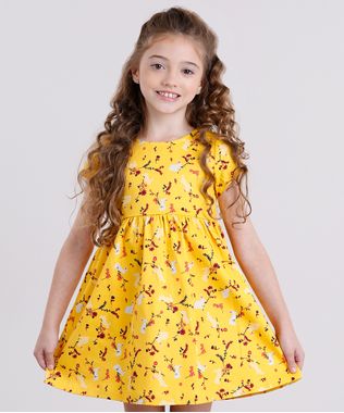 Vestido-Infantil-Estampado-Floral-em-Jacquard-Manga-Curta-Amarelo-8911820-Amarelo_1