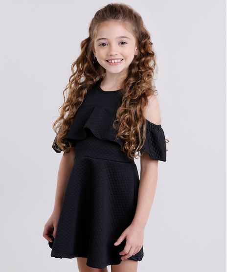 Vestido-Infantil-Open-Shoulder-Matelasse-com-Babado-Manga-Curta-Preto-9140689-Preto_1