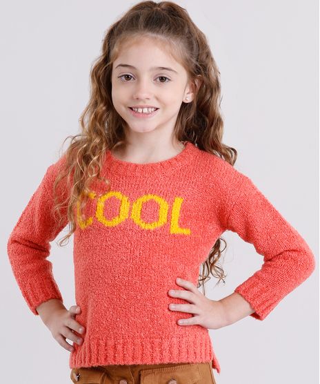 Sueter-infantil--Cool--em-Trico-Desfiado-Manga-Longa-Decote-Redondo-Coral-8862624-Coral_1