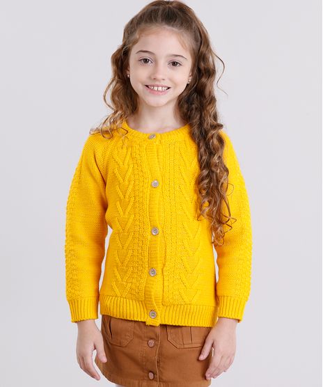 Cardigan-Infantil-em-Trico-com-Lurex-e-Forro-em-Plush-Manga-Longa-Decote-Redondo-Amarelo-8862498-Amarelo_1