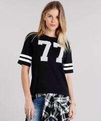 Blusa-Feminina-Esportiva--77--com-Listras-Manga-Curta-Decote-Redondo-Preta-9129699-Preto_1