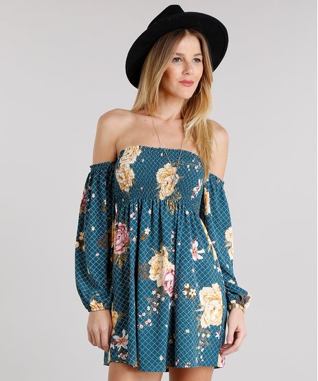 Vestido-Feminino-Ciganinha-Estampado-Floral-Curto-Manga-Longa-Verde-8899166-Verde_1