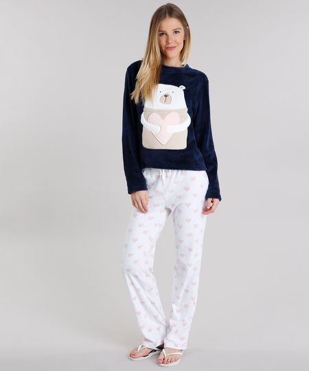 Pijama-Feminino-Urso-em-Fleece-Manga-Longa-Azul-Marinho-8901845-Azul_Marinho_1