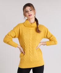 Sueter-Feminino-Gola-Alta-em-Trico-Cable-Amarelo-Escuro-8880799-Amarelo_Escuro_1