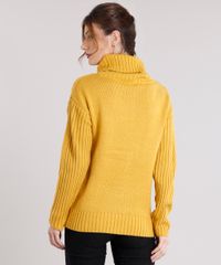 Sueter-Feminino-Gola-Alta-em-Trico-Cable-Amarelo-Escuro-8880799-Amarelo_Escuro_2