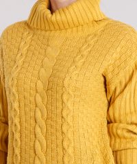 Sueter-Feminino-Gola-Alta-em-Trico-Cable-Amarelo-Escuro-8880799-Amarelo_Escuro_4