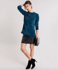 Sueter-Feminino-Longo-em-Trico-de-Chenille-com-Fendas-Manga-Longa-Verde-Escuro-8835140-Verde_Escuro_3