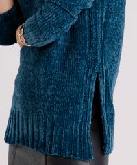 Sueter-Feminino-Longo-em-Trico-de-Chenille-com-Fendas-Manga-Longa-Verde-Escuro-8835140-Verde_Escuro_4
