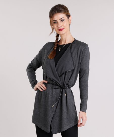 Capa-Feminina-Gola-Ampla-em-Trico-com-Cinto-Cinza-Mescla-Escuro-8874038-Cinza_Mescla_Escuro_1
