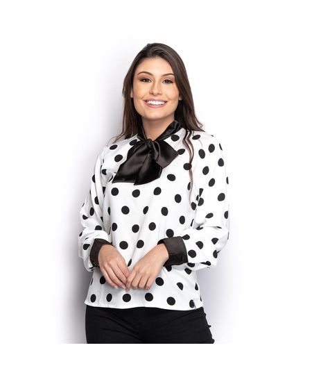 Camisa Camisete Feminina Seda Poá Manga Longa Laço Casual - G Menor preço em Camisa Camisete Feminina Seda Poá Manga Longa Laço Casual - G