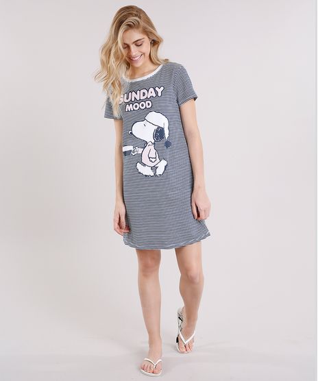 Camisola-Feminina-Snoopy-Listrada-Manga-Curta-Off-White-9172379-Off_White_1