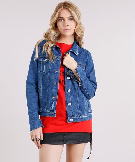 Jaqueta-Jeans-Feminina-Destroyed-com-Ziper-na-Manga-Azul-Escuro-9113171-Azul_Escuro_1