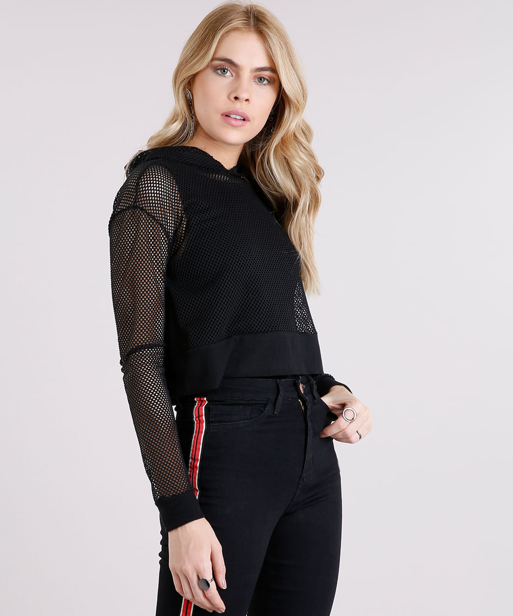 blusa preta manga longa feminina