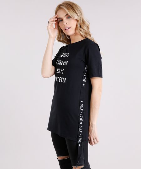Vestido-Feminino--Girls-Forever-Boys-Whatever--com-Faixa-Lateral-Curto-Manga-Curta-em-Algodao---Sustentavel-Preto-9154802-Preto_1