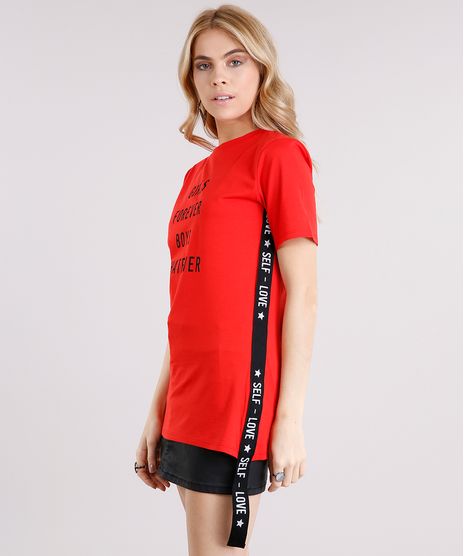 Vestido-Feminino--Girls-Forever-Boys-Whatever--com-Faixa-Lateral-Curto-Manga-Curta-em-Algodao---Sustentavel-Vermelho-9154802-Vermelho_1