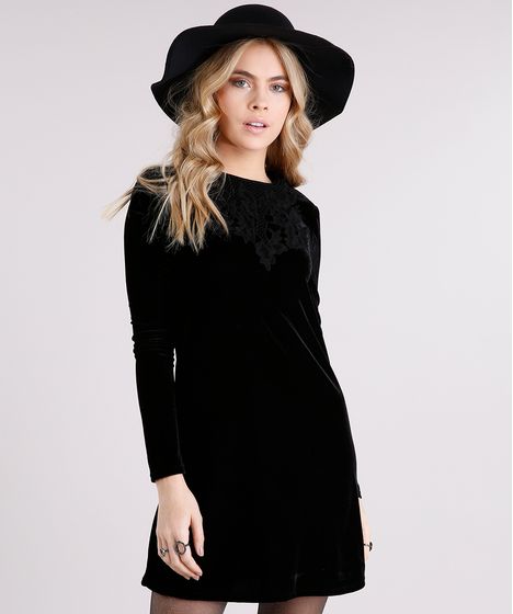 vestido guipir preto