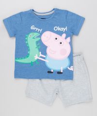Conjunto-de-Camiseta-George-e-Dinossauro-Manga-Curta-Azul---Bermuda-em-Moletom-Cinza-Mescla-9154868-Cinza_Mescla_1