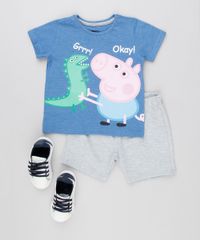 Conjunto-de-Camiseta-George-e-Dinossauro-Manga-Curta-Azul---Bermuda-em-Moletom-Cinza-Mescla-9154868-Cinza_Mescla_3