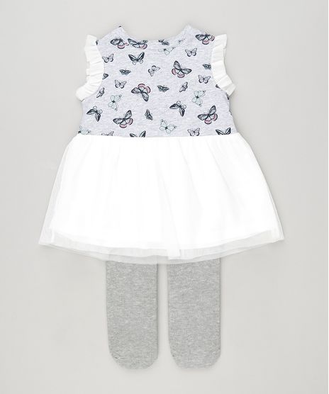Vestido-Infantil--Estampado-de-Borboletas-com-Tule-e-Babado-Sem-Manga---Meia-Calca--Cinza-Mescla-8820641-Cinza_Mescla_1
