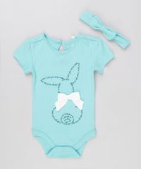 Body-Infantil-Coelho-com-Laco-Manga-Curta-Decote-Redondo---Faixa-de-Cabelo-em-Algodao---Sustentavel-Verde-Agua-8915342-Verde_Agua_1
