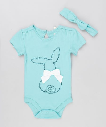 Body-Infantil-Coelho-com-Laco-Manga-Curta-Decote-Redondo---Faixa-de-Cabelo-em-Algodao---Sustentavel-Verde-Agua-8915342-Verde_Agua_1