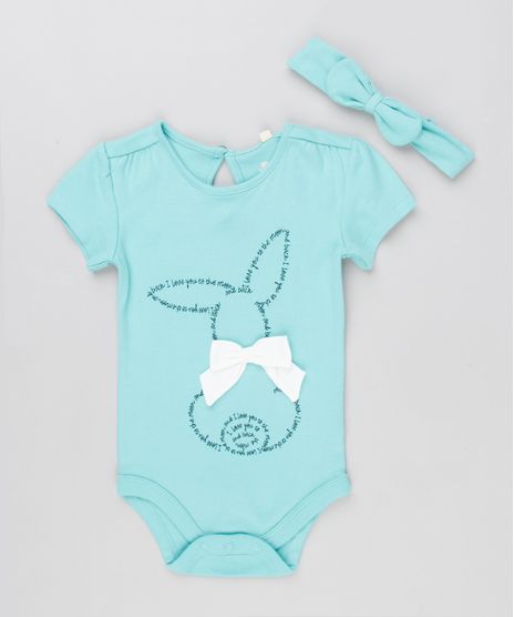 Body-Infantil-Coelho-com-Laco-Manga-Curta-Decote-Redondo---Faixa-de-Cabelo-em-Algodao---Sustentavel-Verde-Agua-8915342-Verde_Agua_1